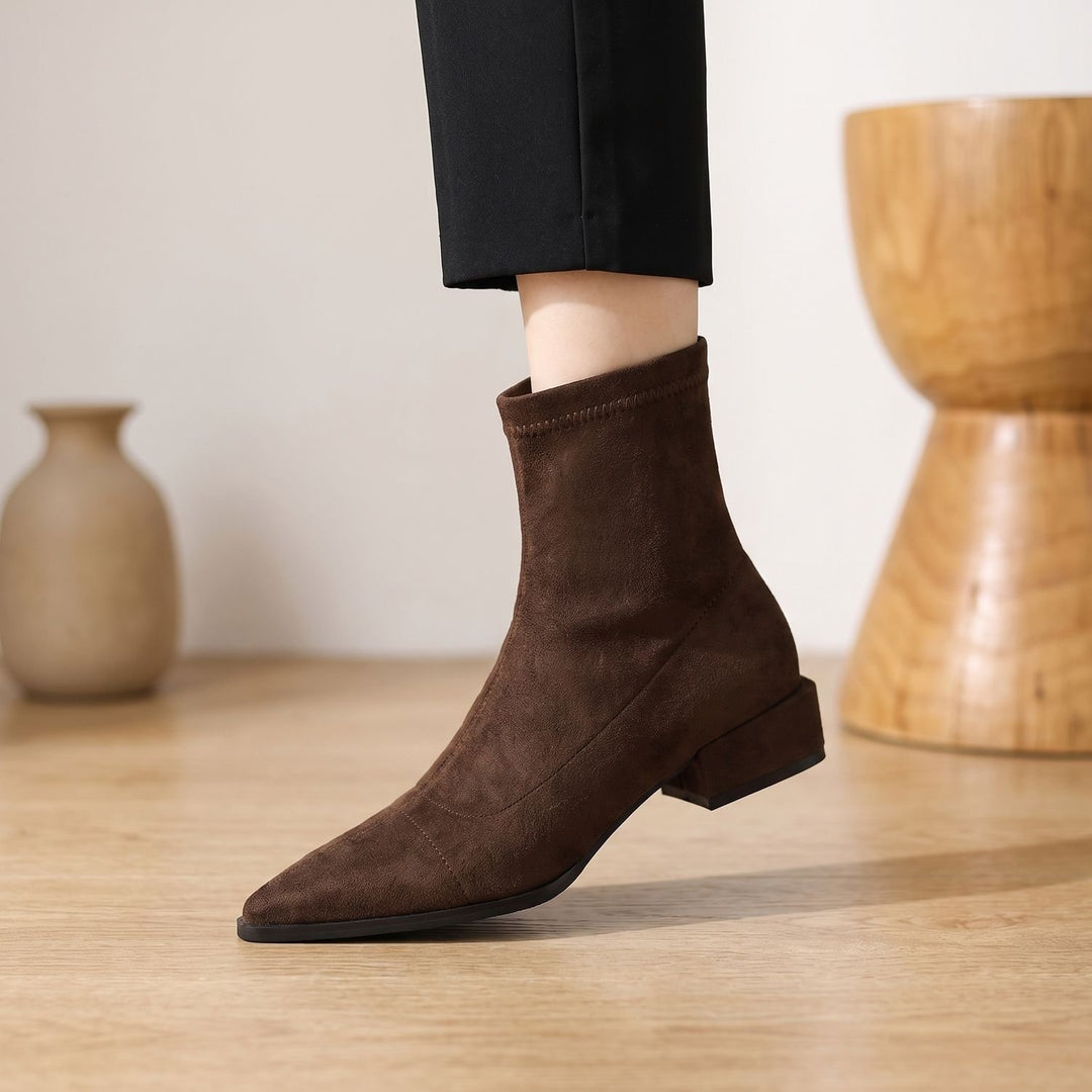 Women's Pointed-Toe Low Block Heel Ankle Boots