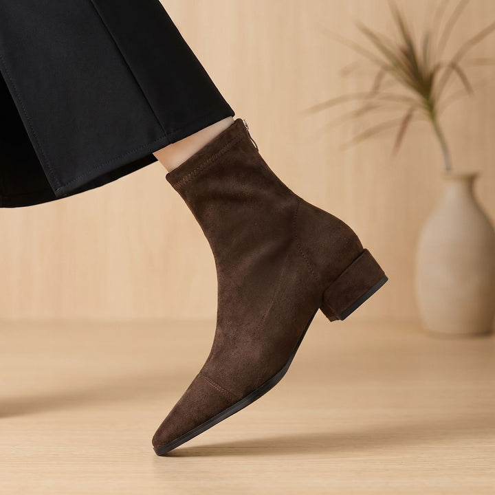 Women's Pointed-Toe Low Block Heel Ankle Boots