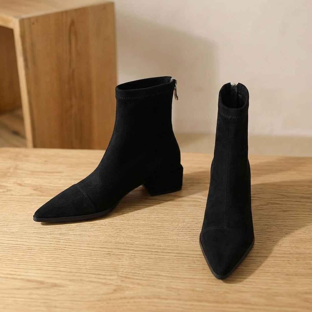 Women's Pointed-Toe Low Block Heel Ankle Boots