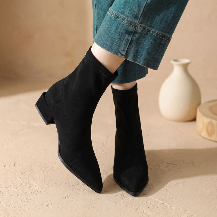 Women's Pointed-Toe Low Block Heel Ankle Boots