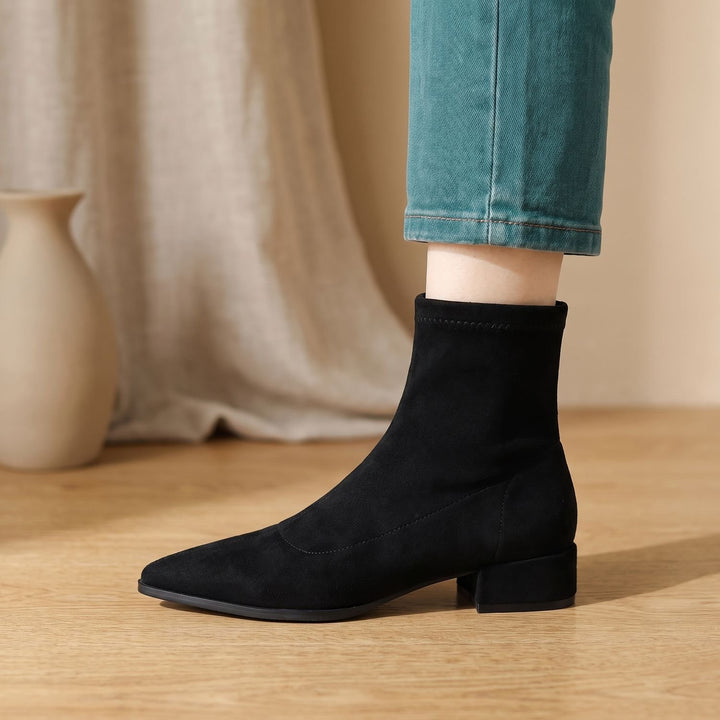 Women's Pointed-Toe Low Block Heel Ankle Boots