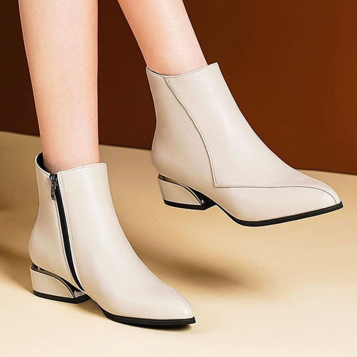 Women's Pointed-Toe Low-Heel Zipper Ankle Boots