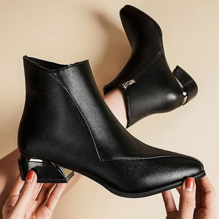 Women's Pointed-Toe Low-Heel Zipper Ankle Boots - Midnight Black