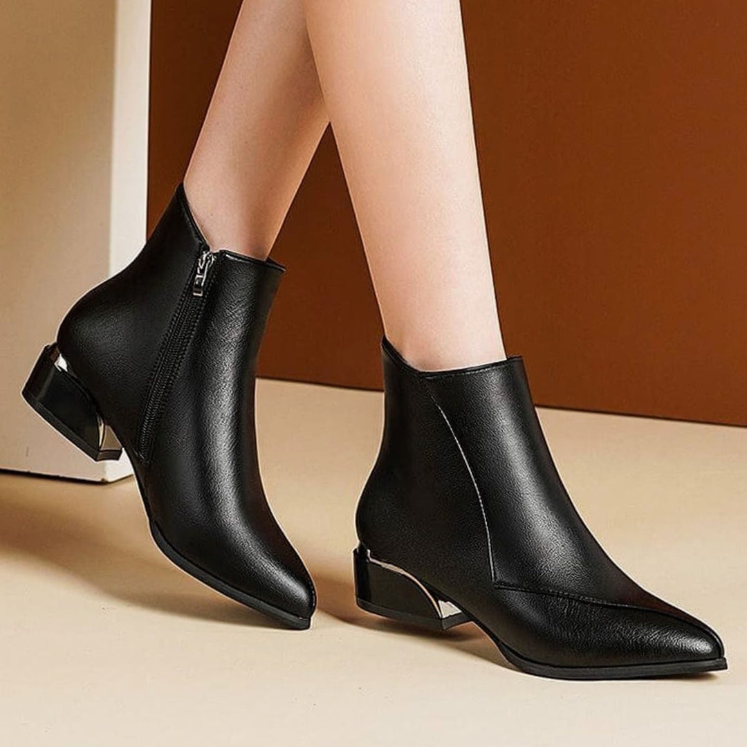 Women's Pointed-Toe Low-Heel Zipper Ankle Boots