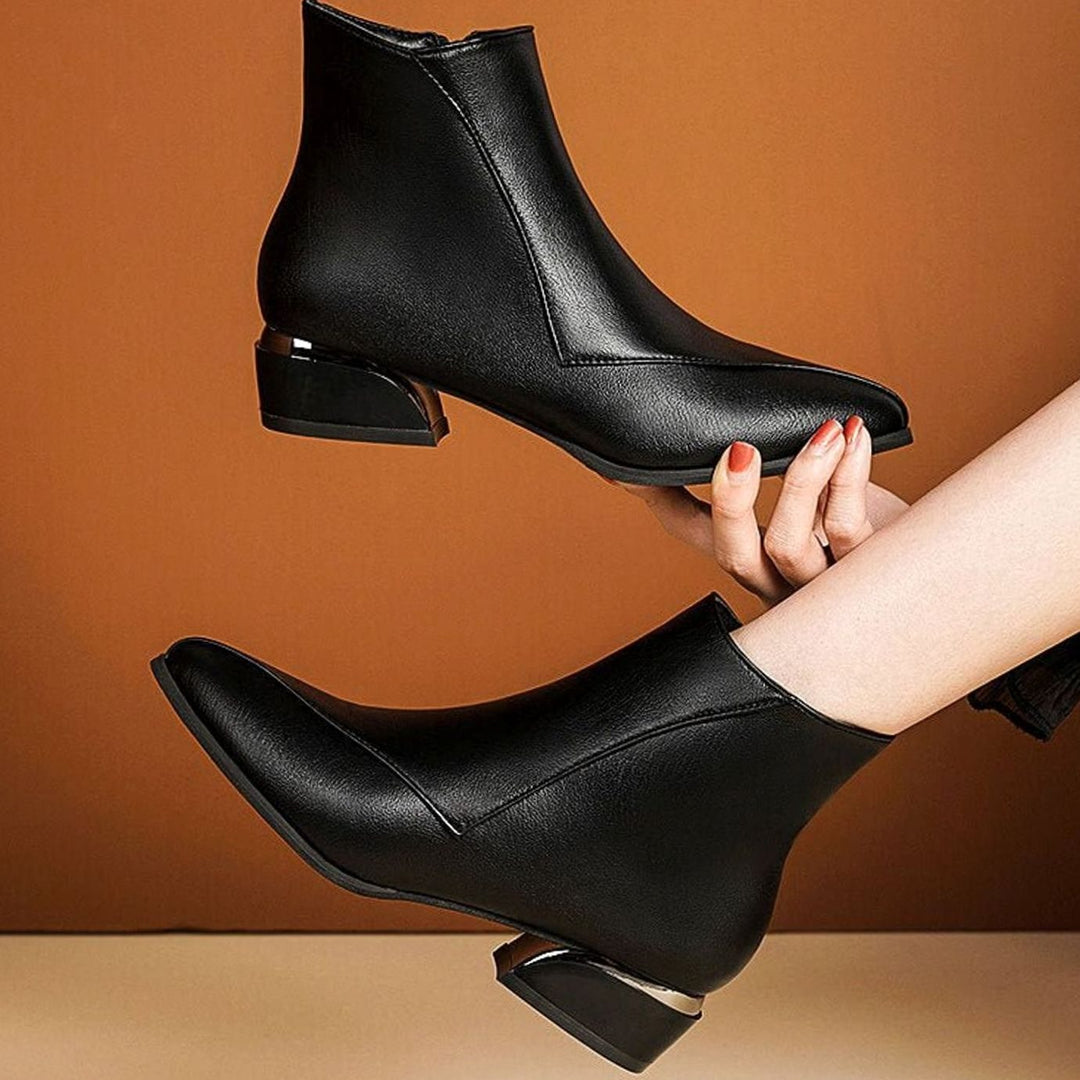 Women's Pointed-Toe Low-Heel Zipper Ankle Boots