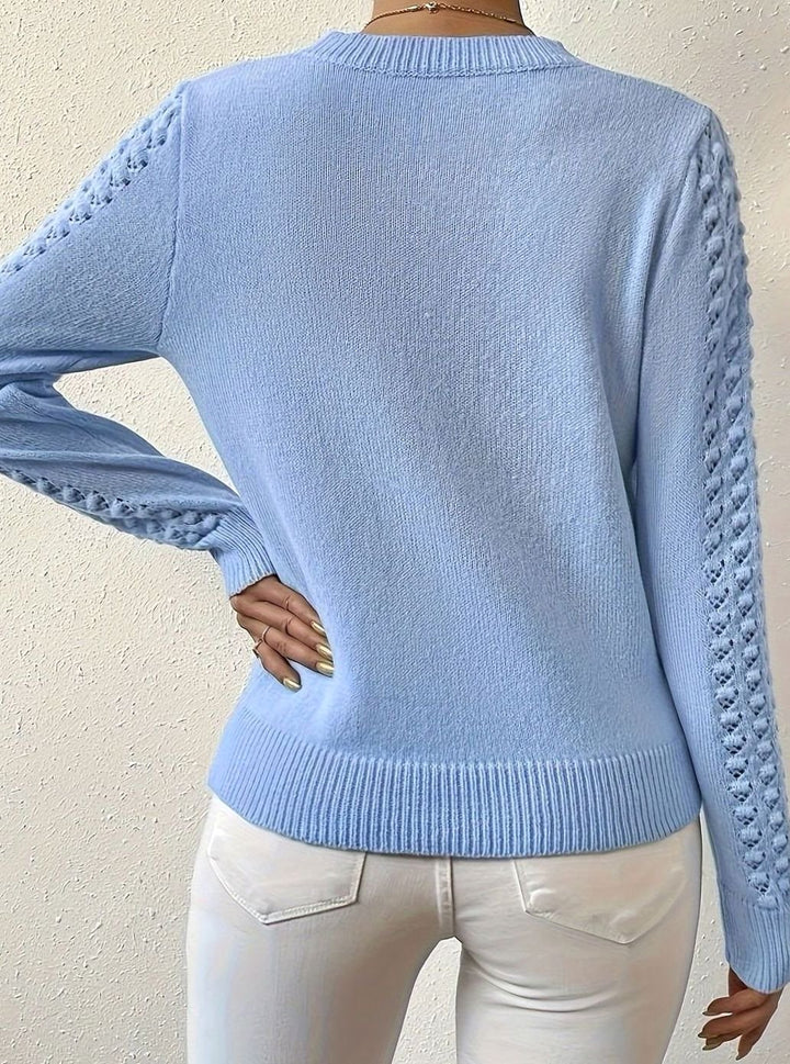 Women's Pointelle-Knit Round Neck Sweater Slim Fit