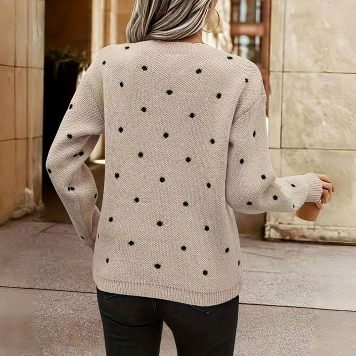 Women's Polka Dot Crewneck Knit Sweater Ribbed Trim Knitwear