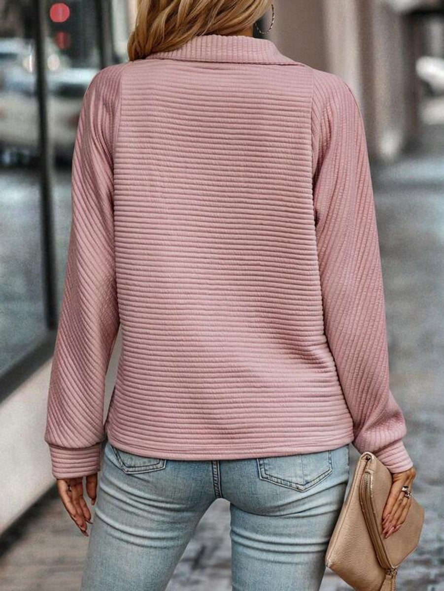 Women's Quarter-Zip Ribbed Pullover Sweater Long Sleeve