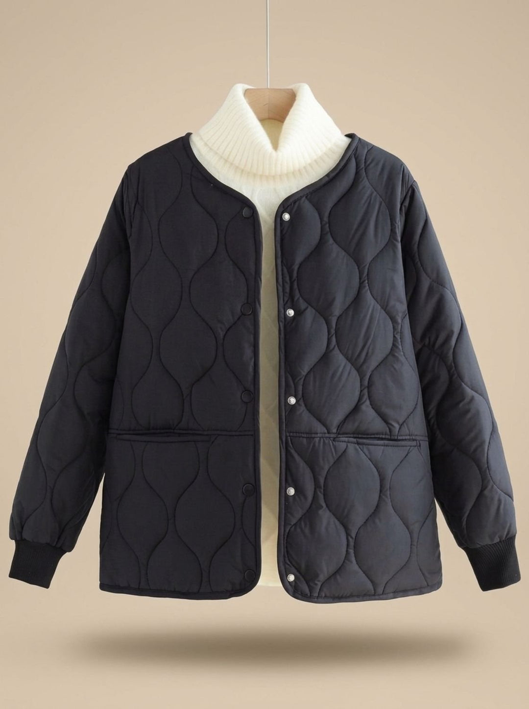 Women's Quilted Cotton-Padded V-Neck Snap-Button Jacket