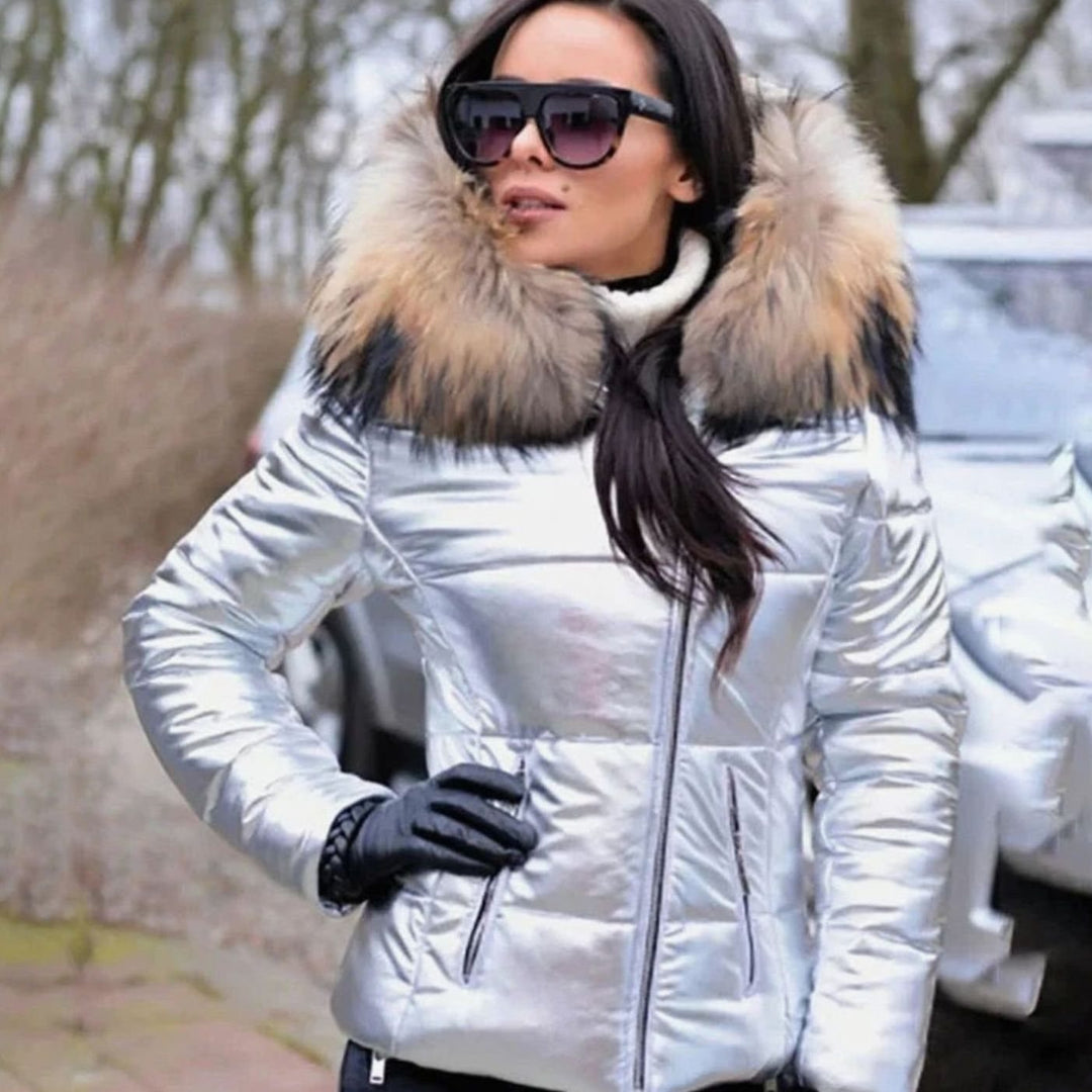 Women's Quilted Faux Fur Trim Hooded Puffer Jacket - White
