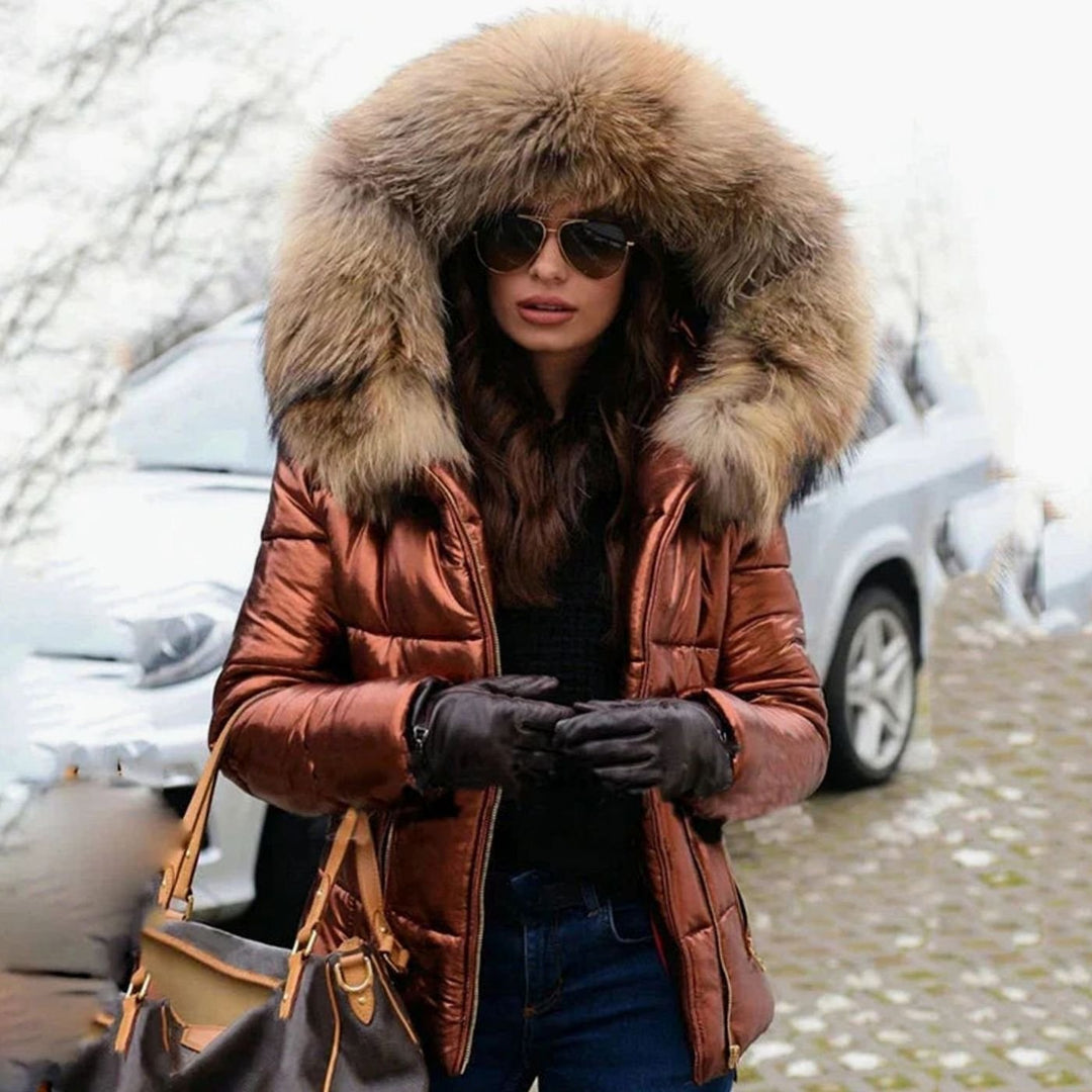 Women's Quilted Faux Fur Trim Hooded Puffer Jacket