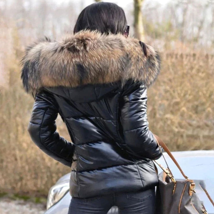 Women's Quilted Faux Fur Trim Hooded Puffer Jacket