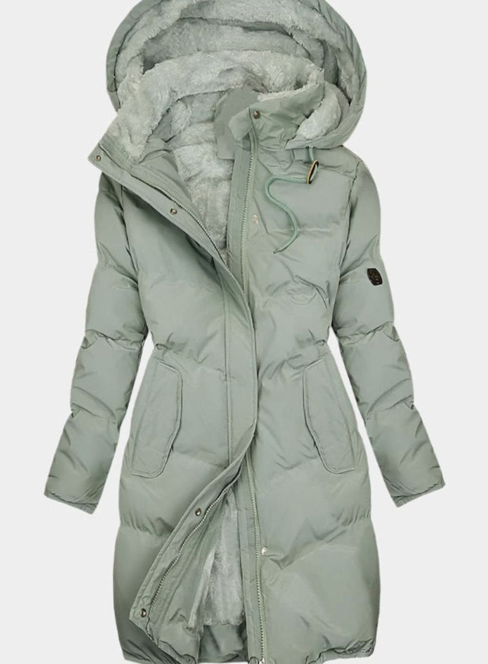 Women's Quilted Fleece-Lined Hooded Coat Long Winter Parka - Green