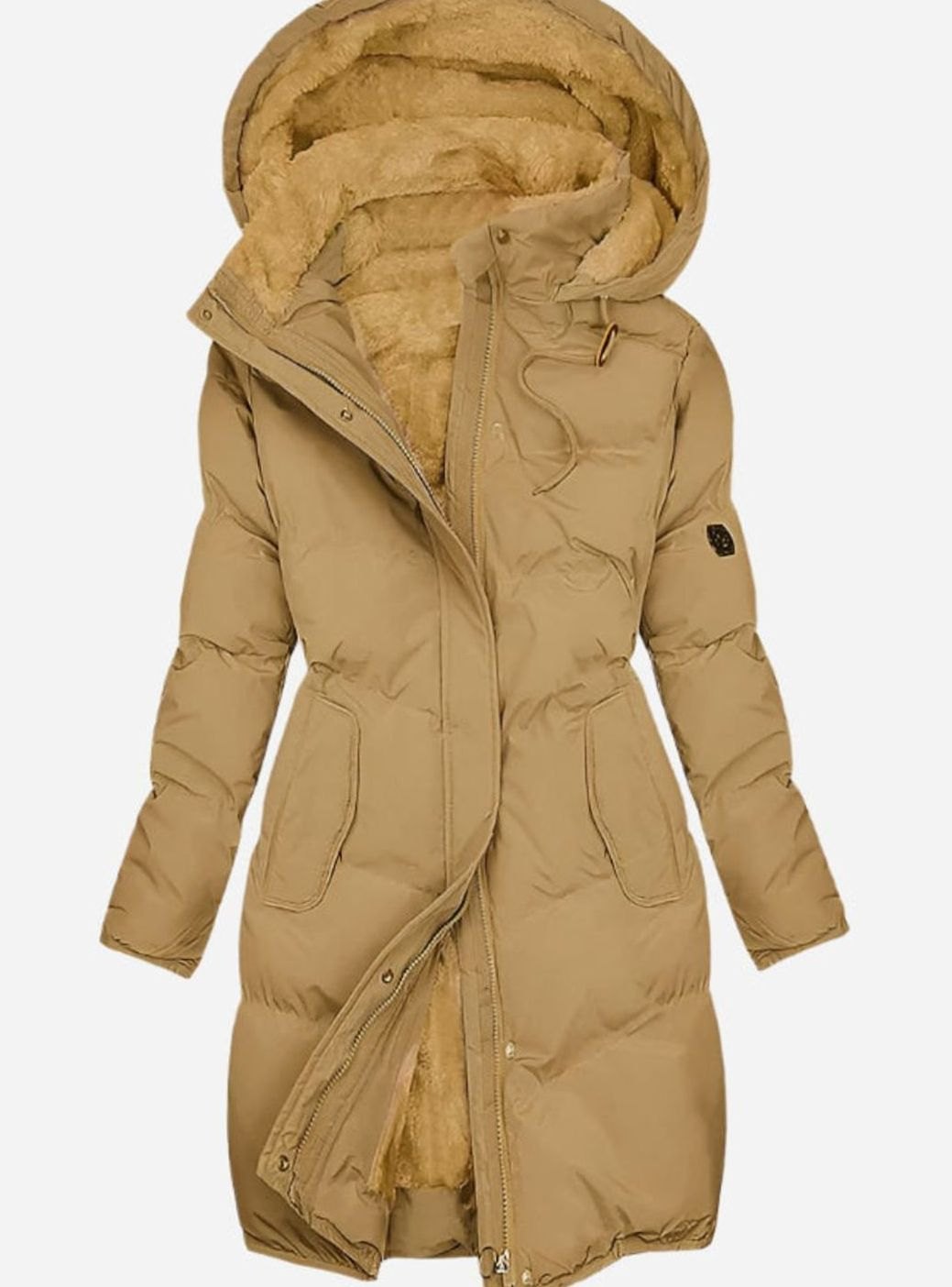 Women's Quilted Fleece-Lined Hooded Coat Long Winter Parka - Yellow