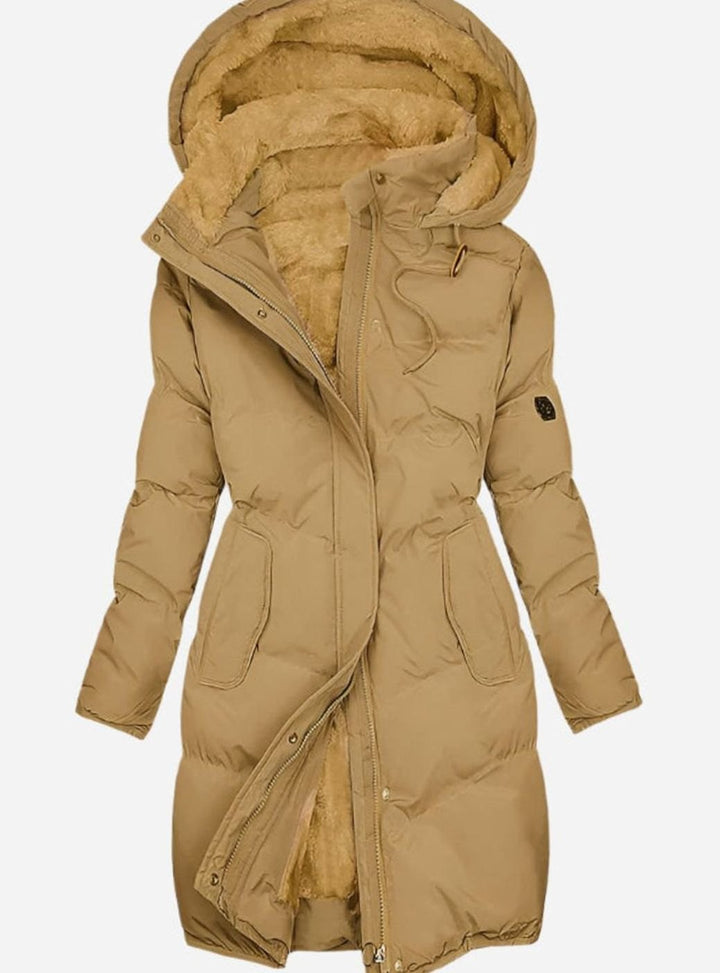 Women's Quilted Fleece-Lined Hooded Coat Long Winter Parka - Yellow