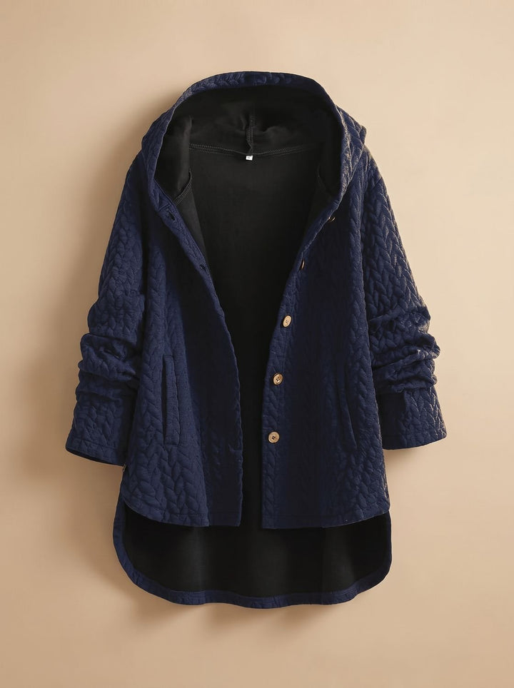 Women's Quilted Hooded Button-Front Asymmetric Coat - Blue