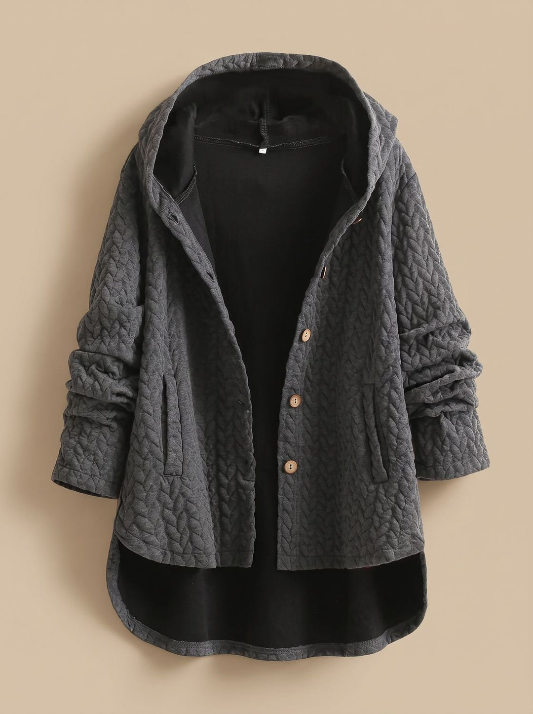 Women's Quilted Hooded Button-Front Asymmetric Coat - Gray
