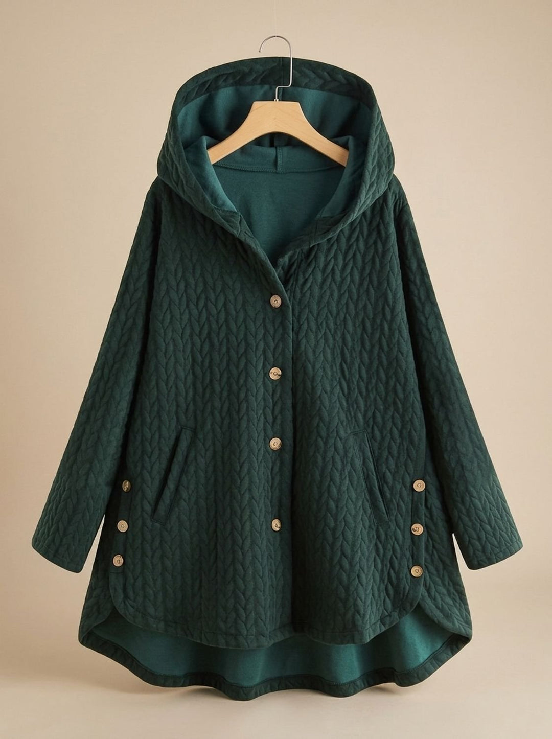 Women's Quilted Hooded Button-Front Asymmetric Coat - Green