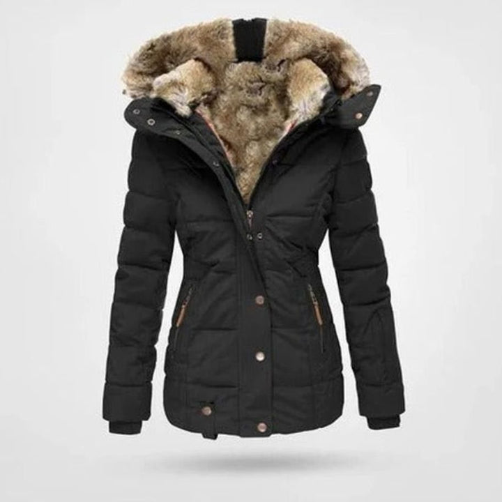 Women's Quilted Hooded Puffer Coat Faux Fur Trim Longline