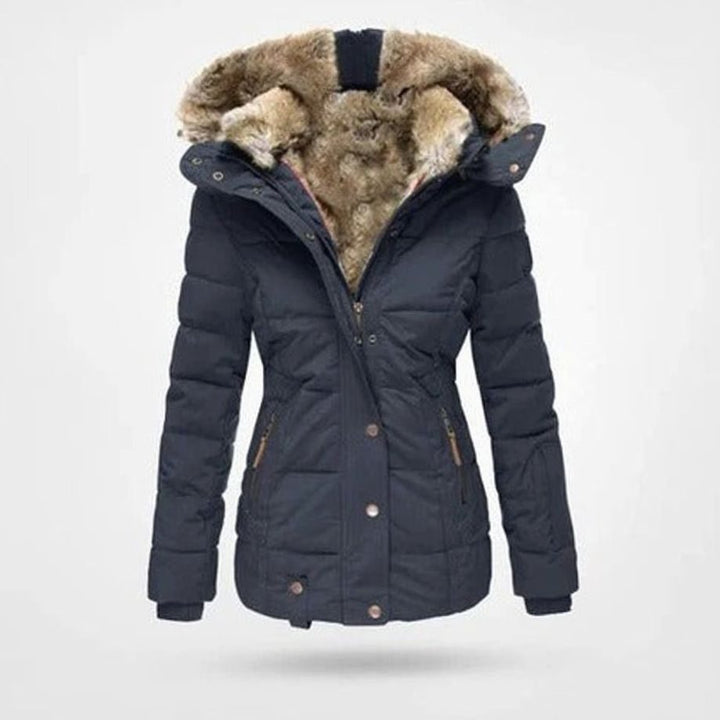 Women's Quilted Hooded Puffer Coat Faux Fur Trim Longline