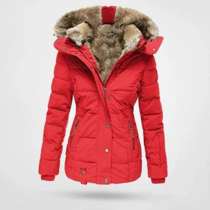 Women's Quilted Hooded Puffer Coat Faux Fur Trim Longline