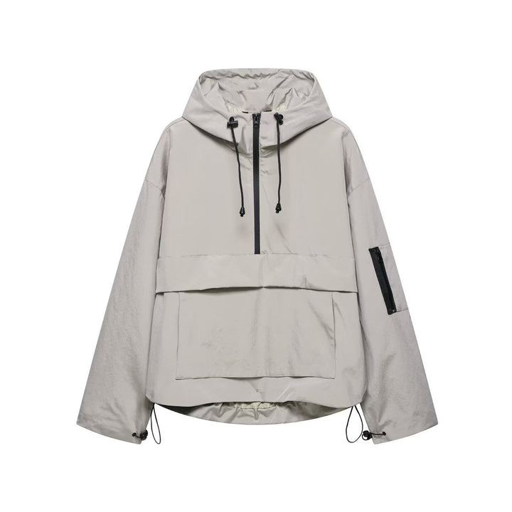 Women's Quilted Jacket Hooded Half-Zip Pullover Anorak - Gray