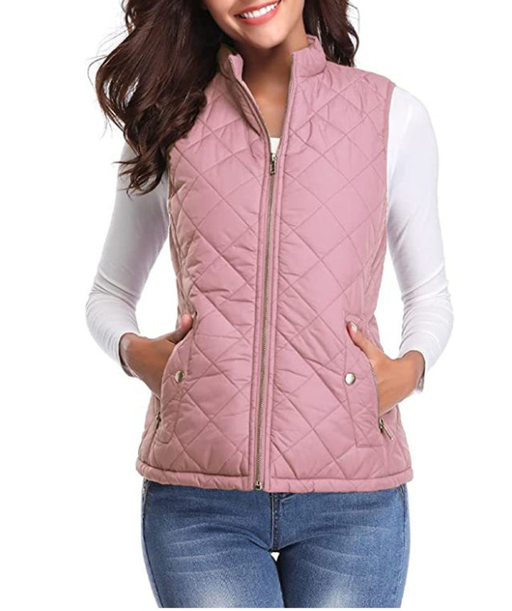 Women's Quilted Lightweight Zip-Up Puffer Vest - Pink