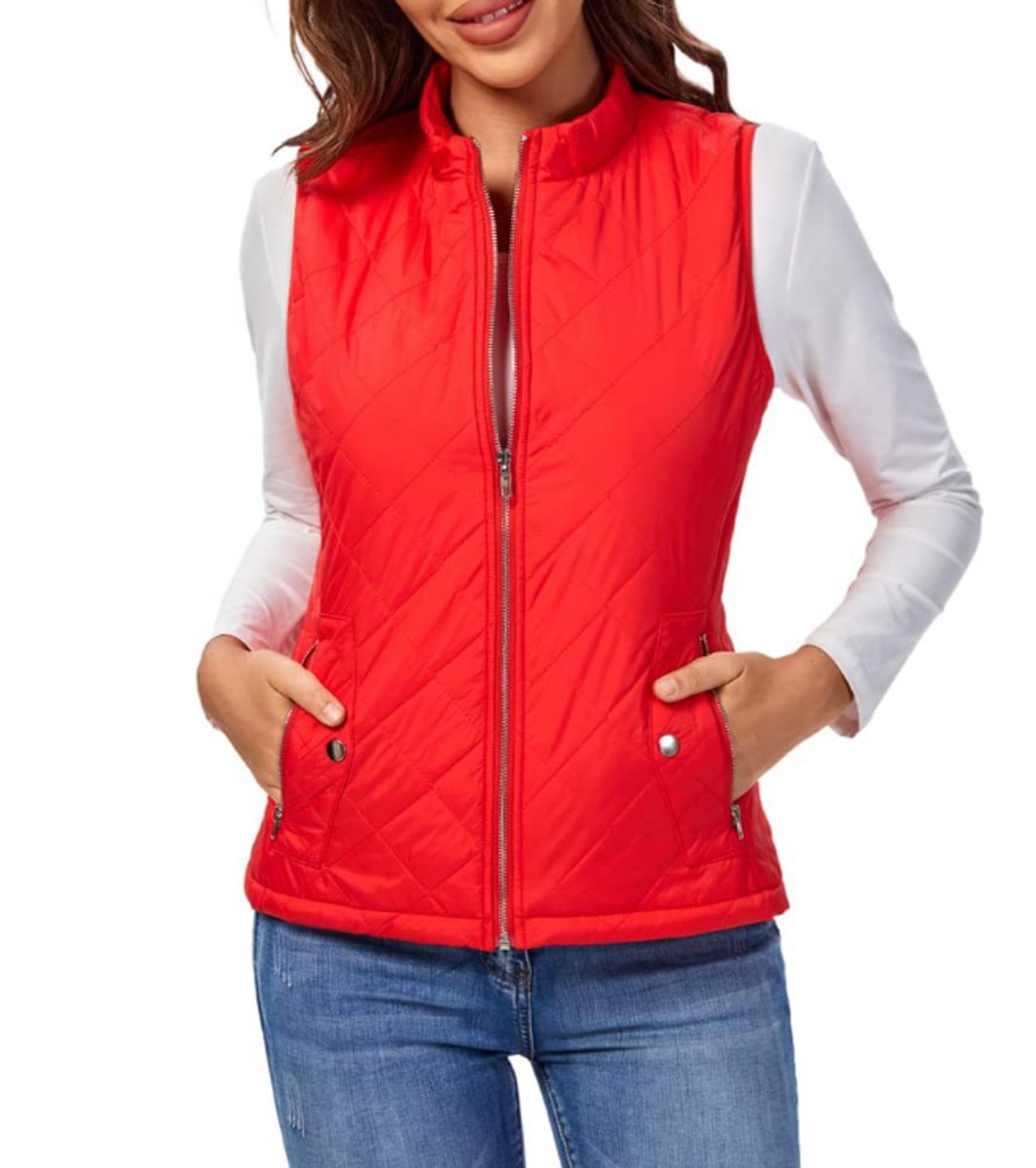 Women's Quilted Lightweight Zip-Up Puffer Vest - Red