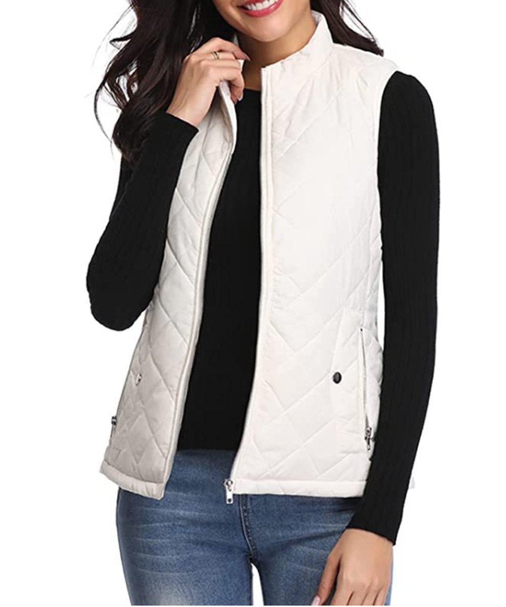 Women's Quilted Lightweight Zip-Up Puffer Vest - White
