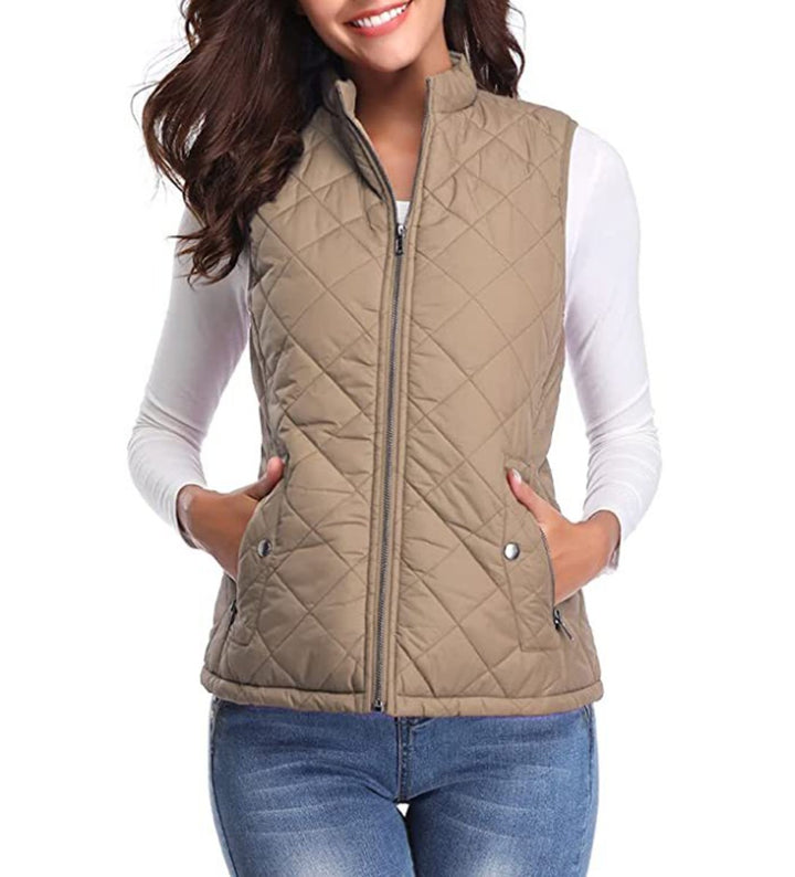 Women's Quilted Lightweight Zip-Up Puffer Vest - Light Coffee