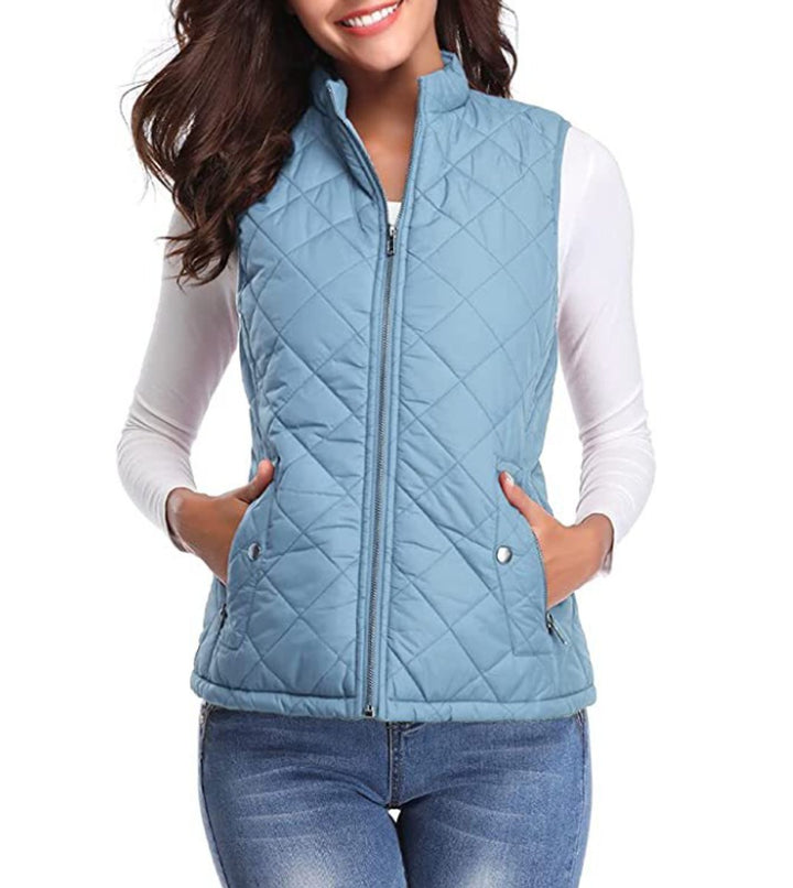Women's Quilted Lightweight Zip-Up Puffer Vest - Light Blue