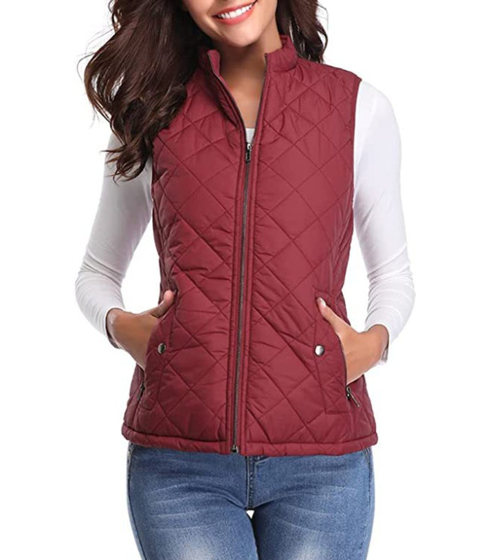 Women's Quilted Lightweight Zip-Up Puffer Vest - Burgundy