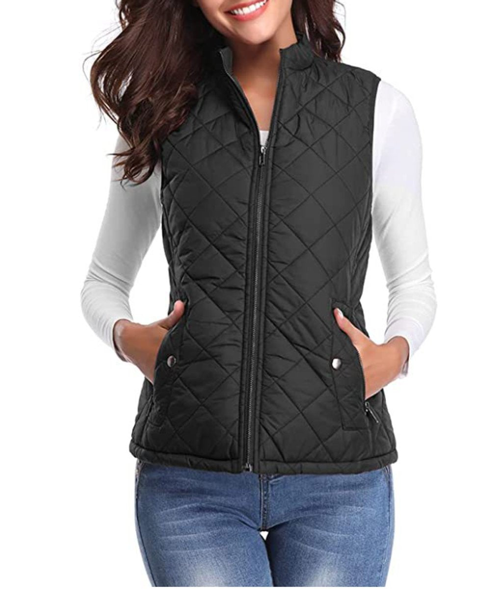 Women's Quilted Lightweight Zip-Up Puffer Vest - Black