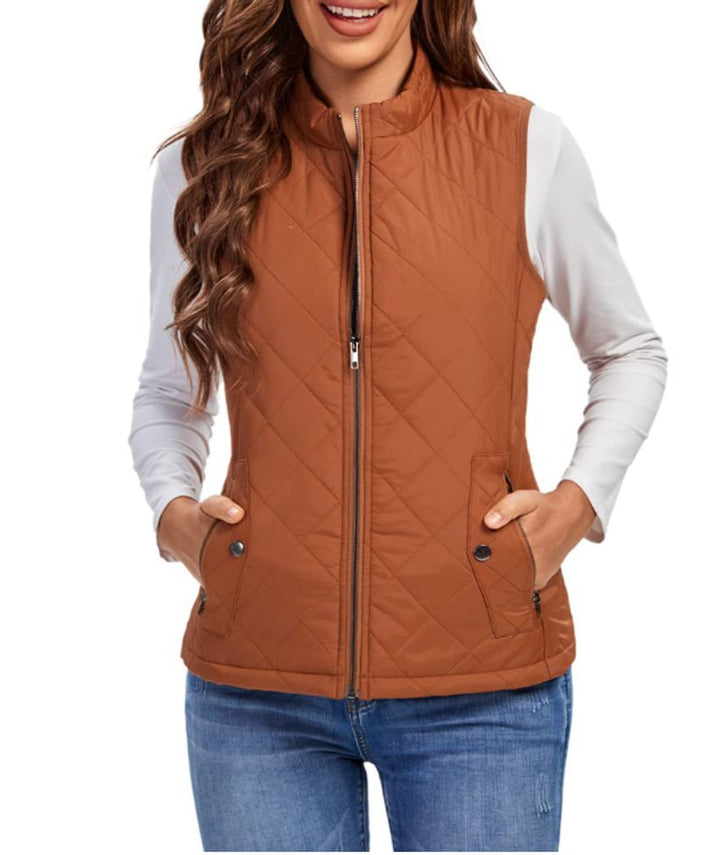 Women's Quilted Lightweight Zip-Up Puffer Vest - Khaki