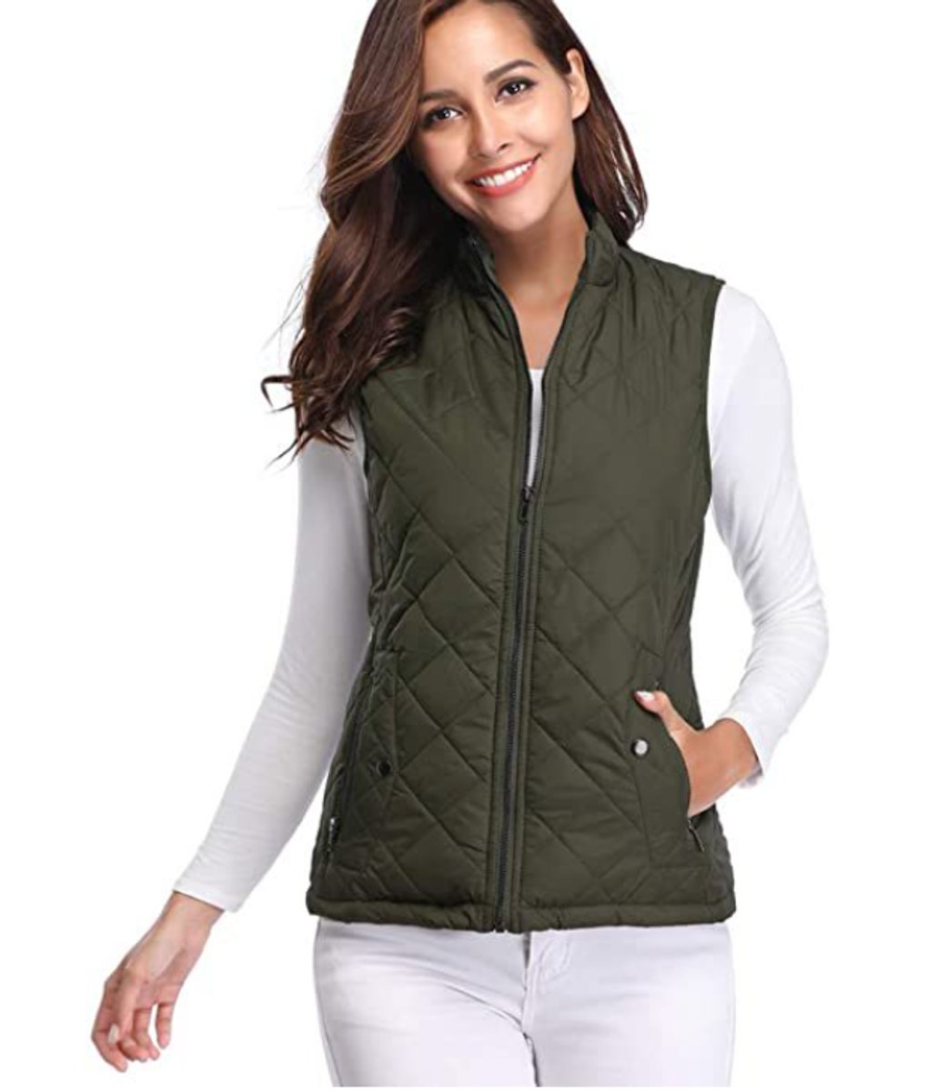 Women's Quilted Lightweight Zip-Up Puffer Vest - Olive Green