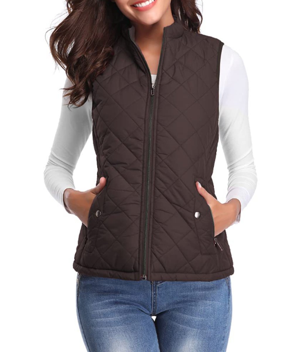 Women's Quilted Lightweight Zip-Up Puffer Vest - Brown