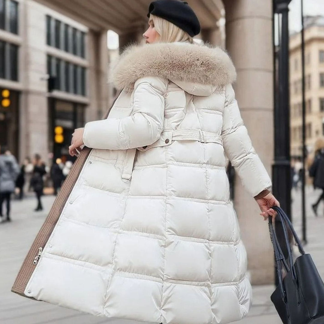 Women's Quilted Long Puffer Coat Faux Fur Hood