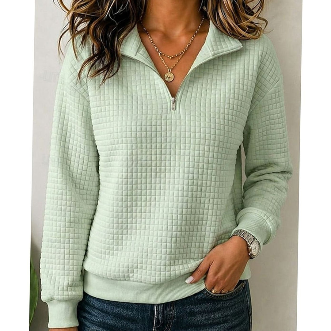 Women's Quilted Quarter-Zip Stand-Collar Pullover Sweater - Light Green
