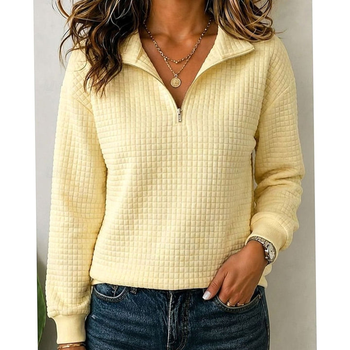 Women's Quilted Quarter-Zip Stand-Collar Pullover Sweater - Yellow