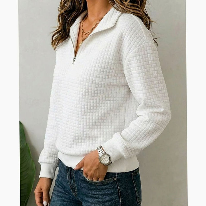 Women's Quilted Quarter-Zip Stand-Collar Pullover Sweater