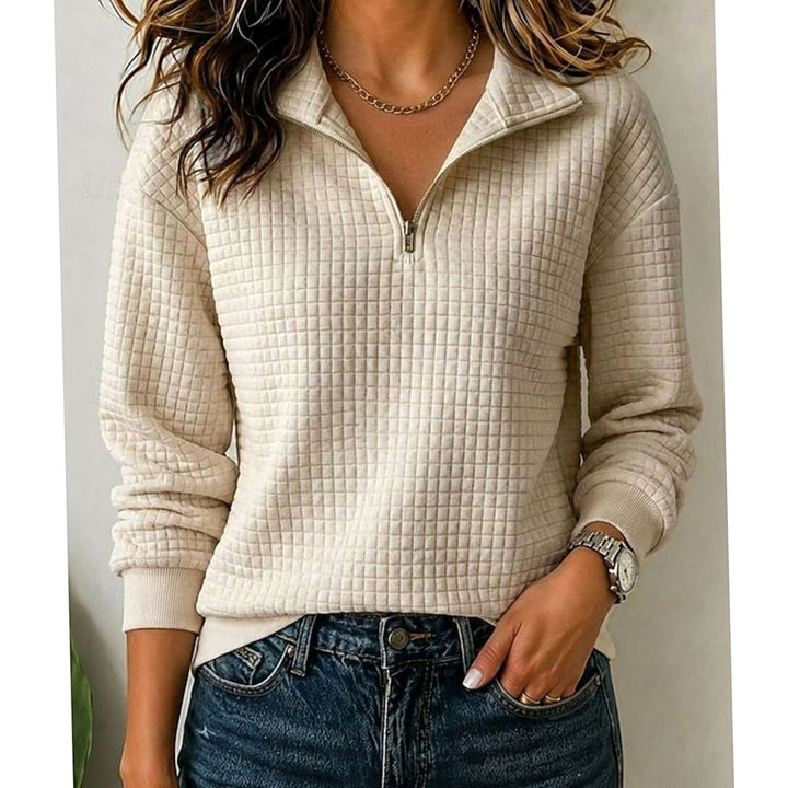 Women's Quilted Quarter-Zip Stand-Collar Pullover Sweater - Khaki