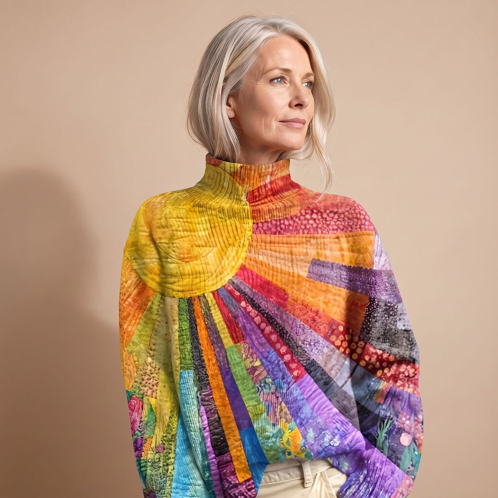 Women's Rainbow Mock-Neck Knit Sweater