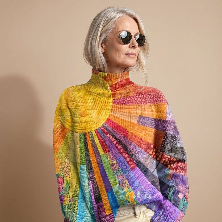 Women's Rainbow Mock-Neck Knit Sweater