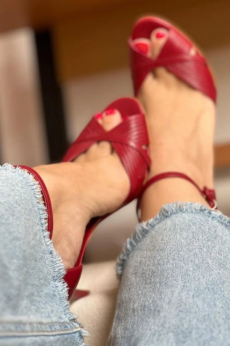 Women's Red Stiletto Ankle Strap Peep Toe Comfortable Sandals