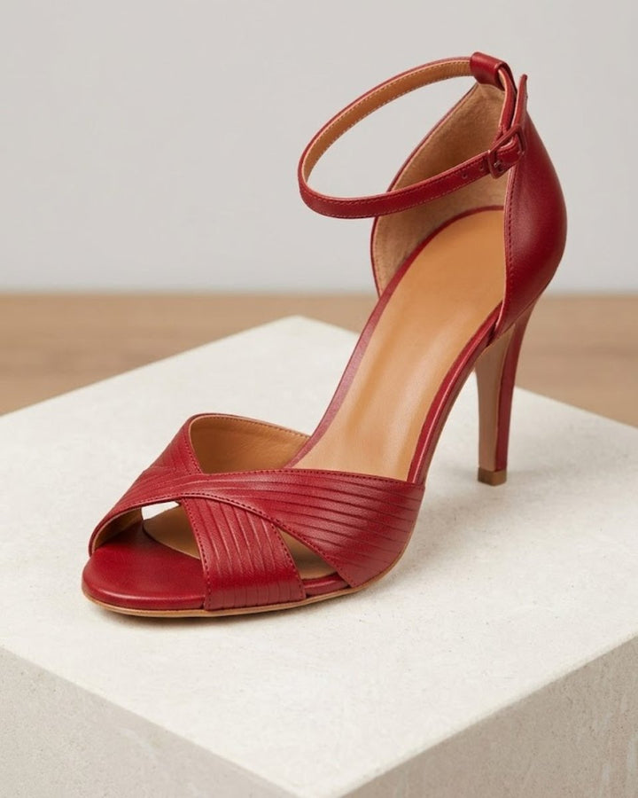 Women's Red Stiletto Ankle Strap Peep Toe Comfortable Sandals