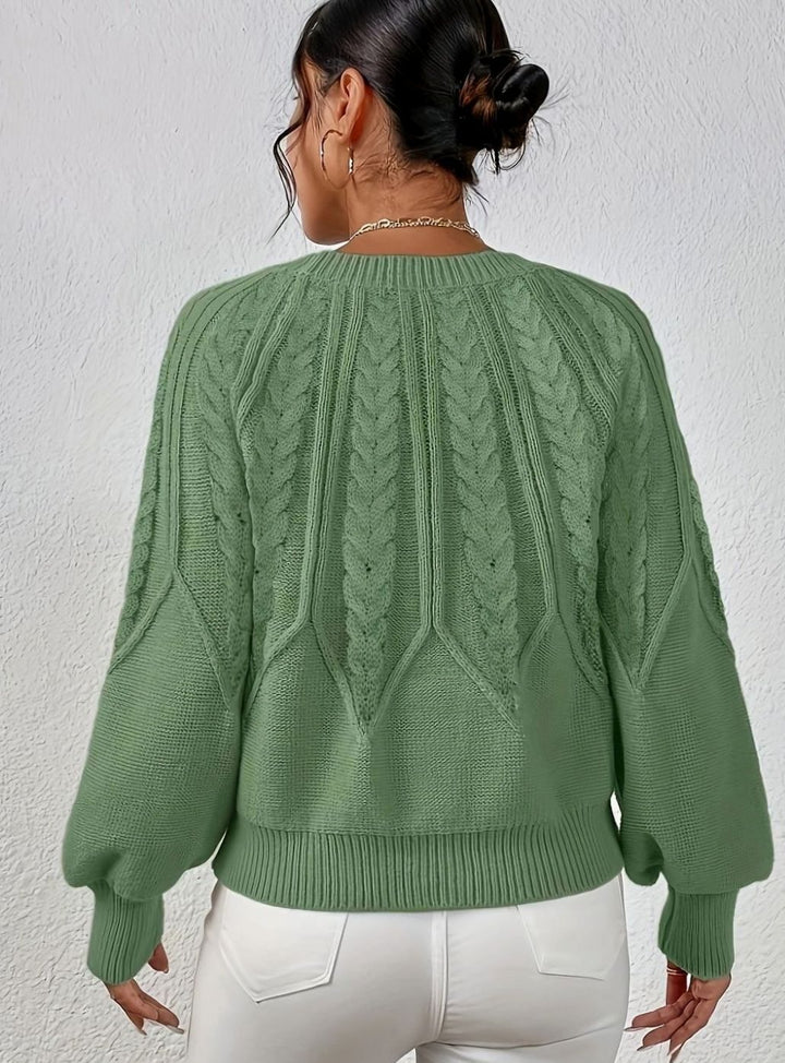 Women's Relaxed Cable-Knit Lantern Sleeve Sweater