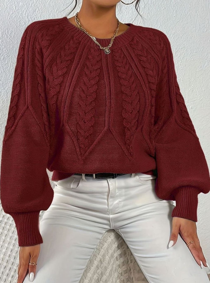 Women's Relaxed Cable-Knit Lantern Sleeve Sweater
