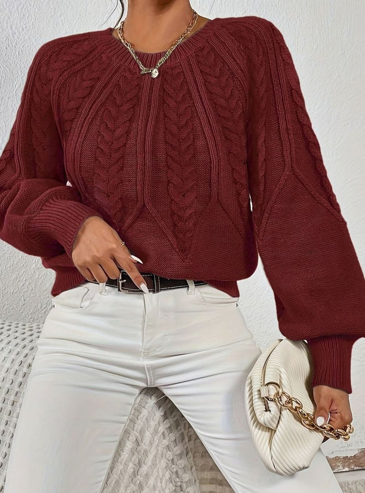 Women's Relaxed Cable-Knit Lantern Sleeve Sweater