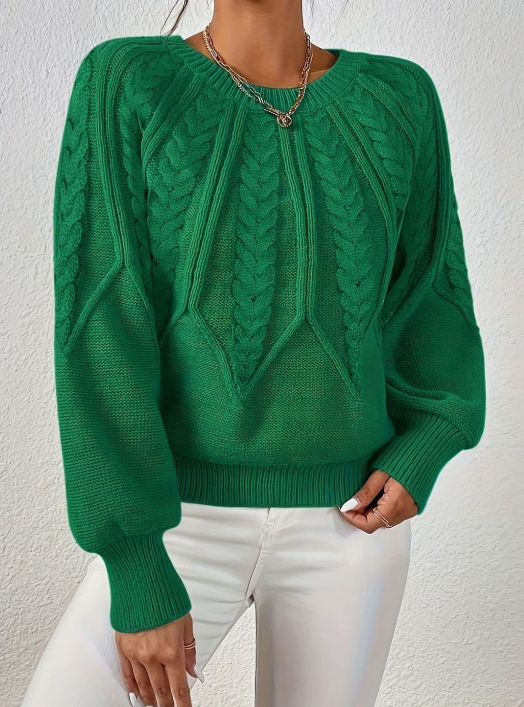 Women's Relaxed Cable-Knit Lantern Sleeve Sweater