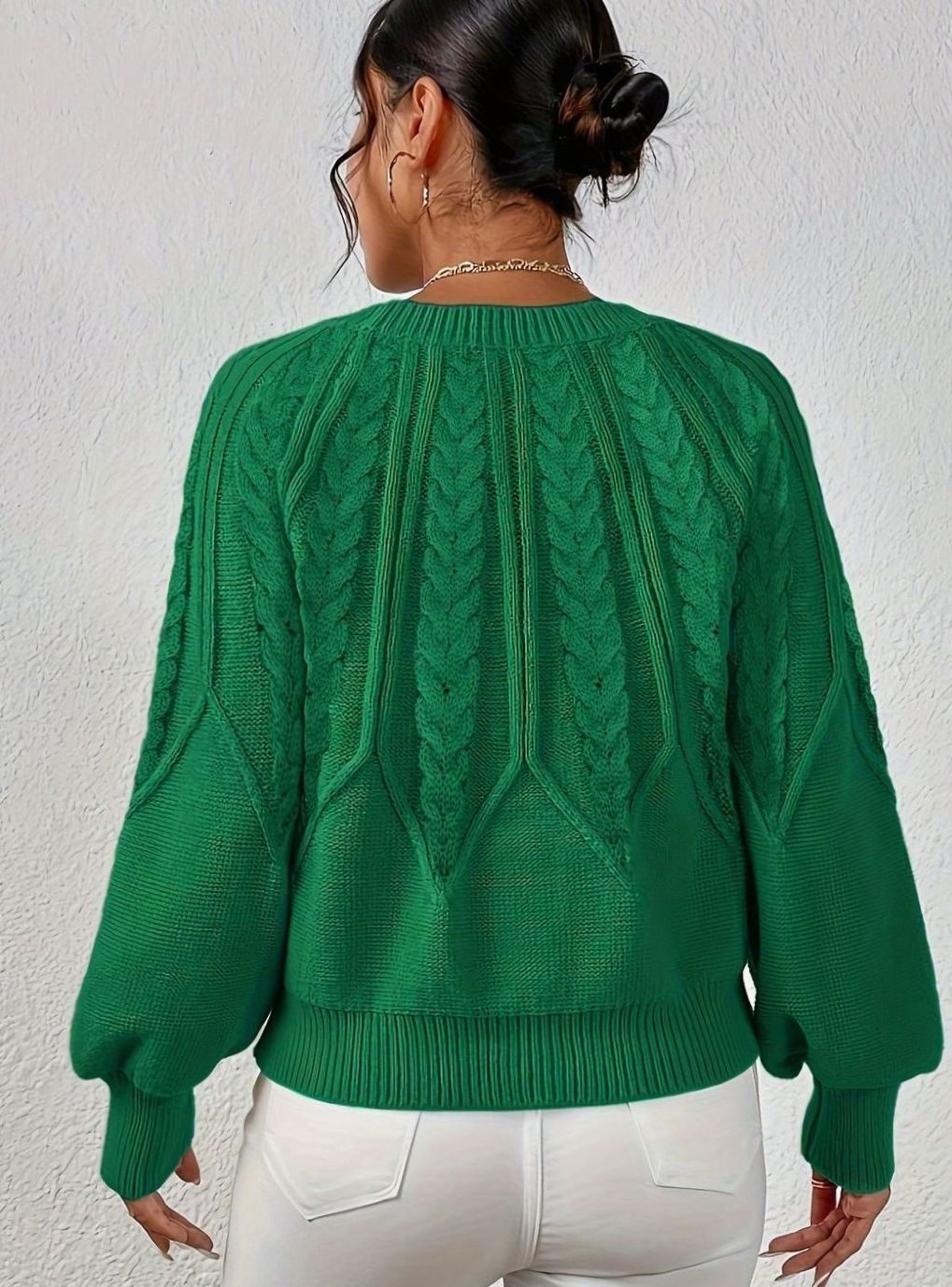 Women's Relaxed Cable-Knit Lantern Sleeve Sweater